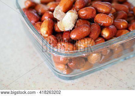 Large Amount Of Ripe Oleaster Fruits, Oleaster Fruits In A Glass Bowl,