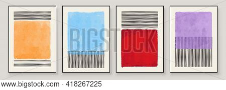 Set Of Abstract Hand Painted Illustrations For Wall Decoration, Postcard, Social Media Banner, Broch