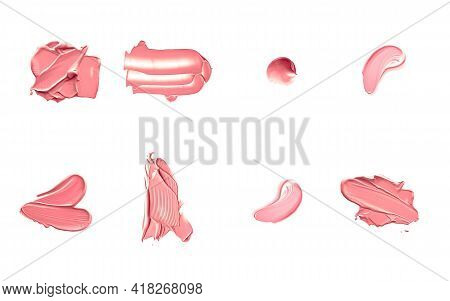 Coral Beauty Cosmetic Texture Isolated On White Background, Smudged Makeup Emulsion Cream Smear Or F
