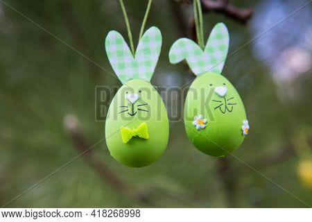 Easter Egg On Pine Branches. Eggs For The Festive Table On The Day Of The Liturgical Holiday Of The