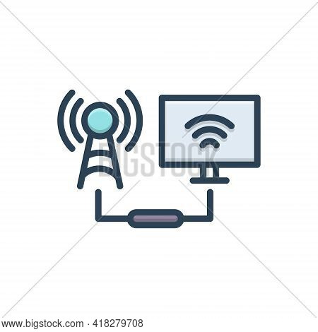 Color Illustration Icon For Connected Agglutinate Technology Networking Waves