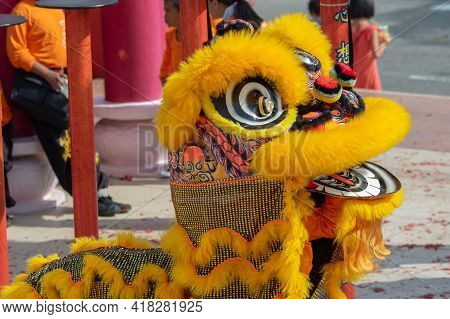 Lion Dance Show In Chinese New Year Festival On 1St Day Chinese New Year