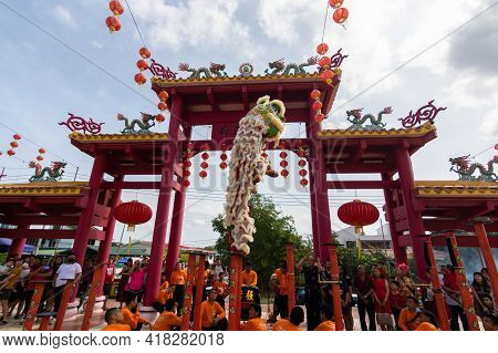 Lion Dance Show In Chinese New Year Festival On 1St Day Chinese New Year