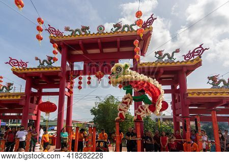 Lion Dance Show In Chinese New Year Festival On 1St Day Chinese New Year