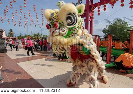 Lion Dance Show In Chinese New Year Festival On 1St Day Chinese New Year