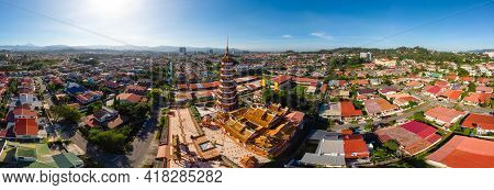 Aerial View Image Of Chinese Temple Peak Nam Toong Pagoda Located In The City Of Kota Kinabalu, Saba