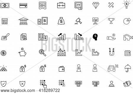 Vector Line Icon Set In Flat Design And Banking Payment In Work Strategy Idea Social Exchange Money 
