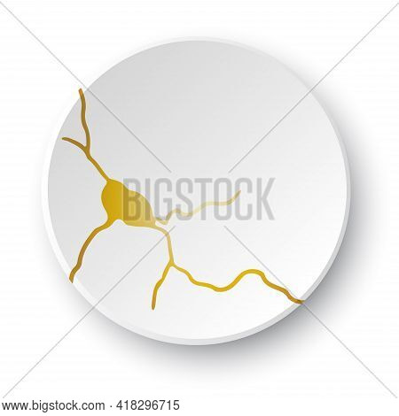 Gold Kintsugi Crack. Broken And Crack Effect, Craquelure And Damaged Texture. Vector Illustrations C