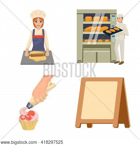Vector Illustration Of Bakery And Natural Icon. Collection Of Bakery And Utensils Stock Symbol For W