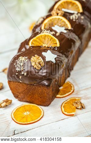 Panettone Is The Traditional Italian Dessert For Easter In 2021. Homemade Panettone Covered In Choco