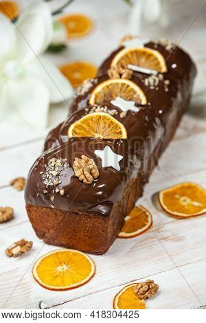 Panettone Is The Traditional Italian Dessert For Easter In 2021. Homemade Panettone Covered In Choco