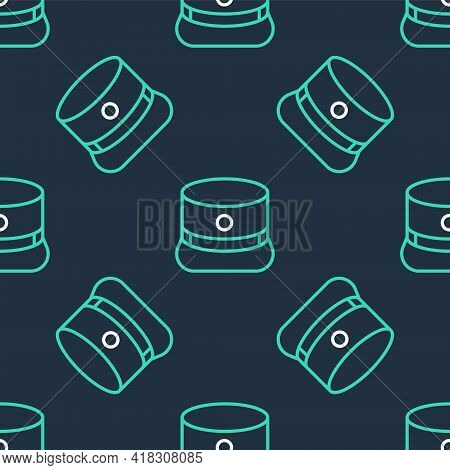 Line Kepi Icon Isolated Seamless Pattern On Black Background. Cap Army Uniform Headgear. Historic Ge