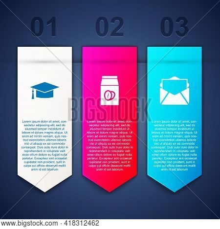 Set Graduation Cap, Coffee Beans In Bag And Mail And E-mail. Business Infographic Template. Vector