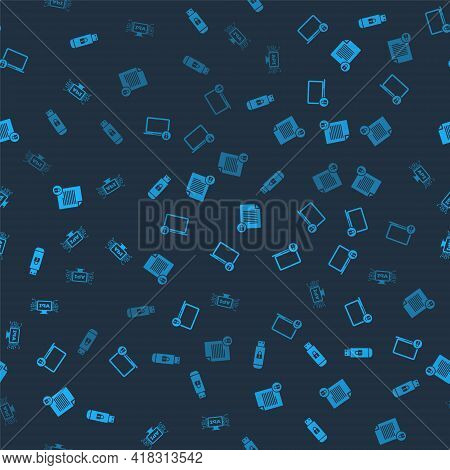 Set Usb Flash Drive With Lock, Laptop And, Document And Computer Api Interface On Seamless Pattern. 