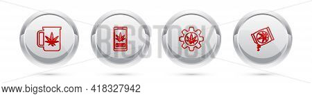 Set Line Cup Tea With Marijuana, Online Buying, Test Tube And Marijuana Or Cannabis Seeds. Silver Ci