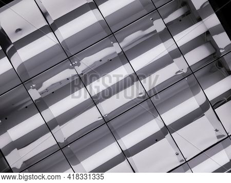 Mercury-vapor Bulb In The Lighting System At The Ceiling Of Interior Of Modern Office