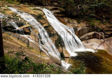 Mumlavsky Vodopad Waterfall In Krkonose (giant Mountains) And Certova Oka Geological Formations In T