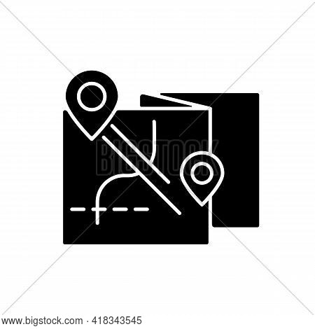 Nomadic Tour Black Glyph Icon. Roadtrip Planning. Map With Gps Pin For Touring. Nomadic Lifestyle. C