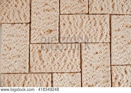 Rye Crisp Bread As A Background Texture. Top View. Copy, Empty Space For Text