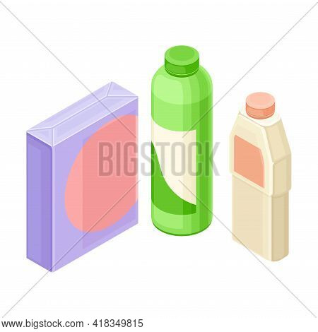 Detergent And Cleansing Agent In Plastic Bottles As Household Cleaning Equipments Isometric Vector C