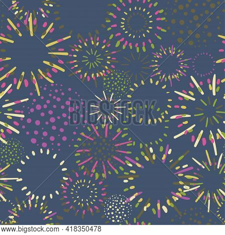 Seamless Colorful Background With Fireworks On Dark Background