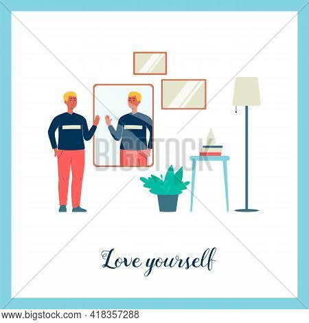 Poster Or Banner On Self-love And Self-acceptance, Flat Vector Illustration.