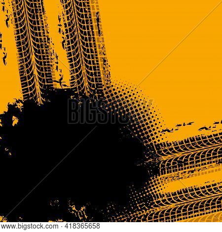 Car Tire Rubber Marks Vector Background. Motorsport Or Transport Industry, Rally Off-road Race Grung