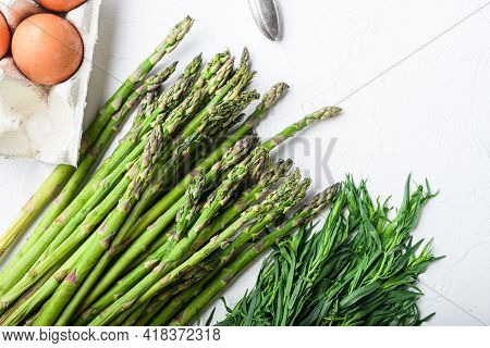 Asparagus Eggs And French Dressing Ingredients With Dijon Mustard, Onion Chopped In Red Vinegar  Tar