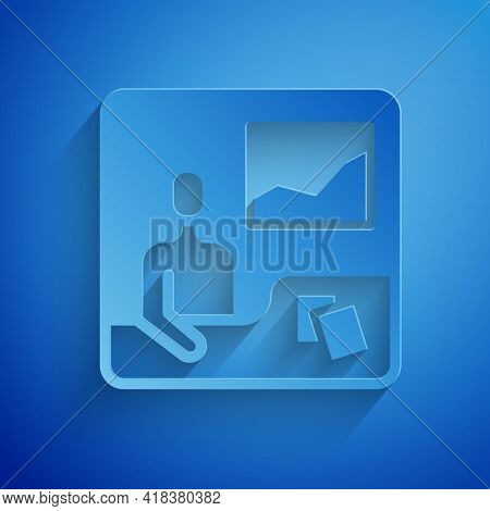 Paper Cut Trading Courses Icon Isolated On Blue Background. Distance Learning Finance Management, Bu