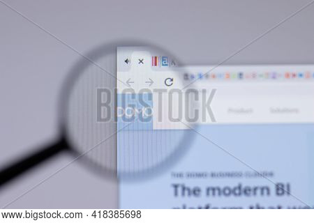 New York, Usa - 26 April 2021: Domo Logo Close-up On Website Page, Illustrative Editorial