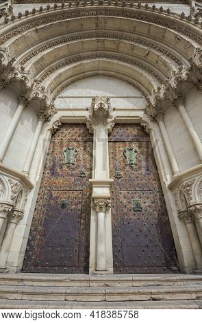Detail Of The Entrance To The Cuenca Cathedral, Spain, A Gothic Building That Began To Be Built In 1
