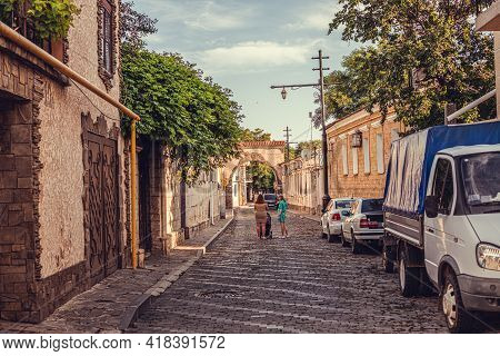 Vintage Streets In The Old Part Of Evpatoria New Jerusalem With Stone Houses And A Paving