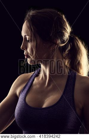 Slim Beauty Athletic Woman On Black Background