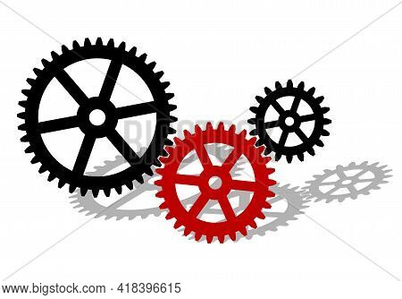 Cogwheel Gear Mechanism.
Black Silhouette Gears On A White Background. Vector Illustration.
