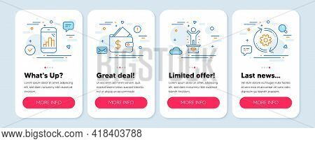 Set Of Business Icons, Such As Graph Phone, Wallet, Winner Podium Symbols. Mobile Screen Banners. Co