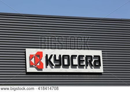 Svendborg, Denmark - August 13, 2020: Kyocera Logo On A Wall. Kyocera Corporation Is A Japanese Mult