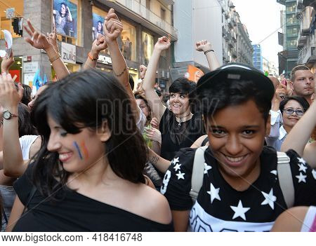 Naples, Italy-july 11, 2015: Some Participants In Gay Pride Every Year Brings Together Thousands Of 