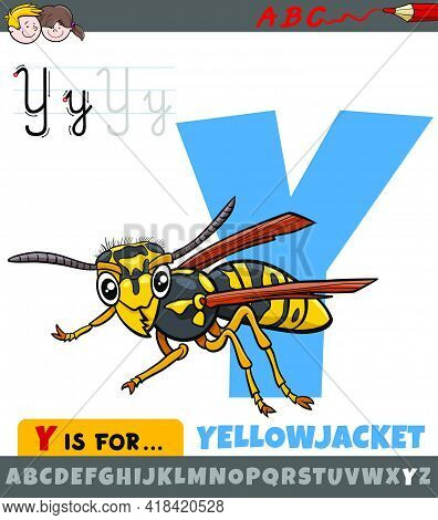 Educational Cartoon Illustration Of Letter Y From Alphabet With Yellowjacket Insect Animal Character