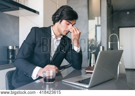 Stressed Businessman With Sight Fatigue For Display Use
