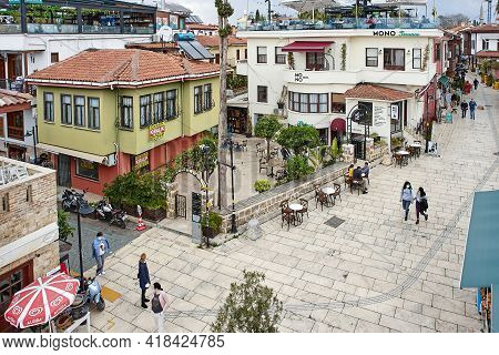 Antalya, Turkey - March 20, 2021: Uncrowded City Streets During Covid-19 Coronavirus Pandemic.