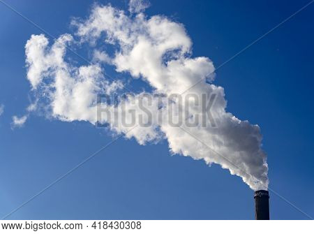 Bucharest, Romania - January 15, 2021: Chimney Of Cet Progresul Power Plant, Pollute With Smoke From