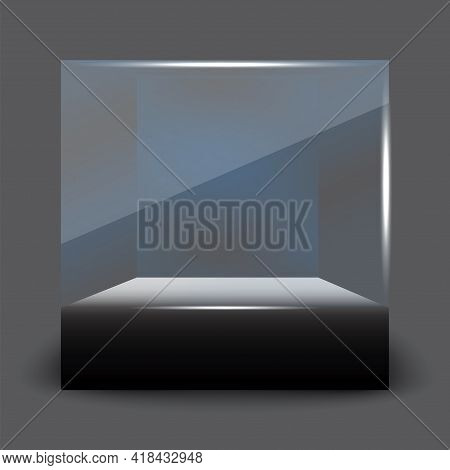 3d Mockup With Black Glass Showcase Form Cube. Interior Design. Vector Illustration. Stock Image. Ep