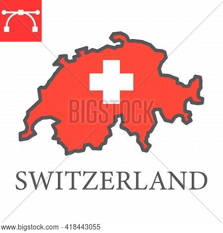 Map Of Switzerland Color Line Icon, Country And Travel, Switzerland Map Flag Vector Icon, Vector Gra