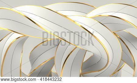 Abstract Background Made Of White And Gold Rope. Luxury Wallpaper Design For Prints, Wall Art And Ho