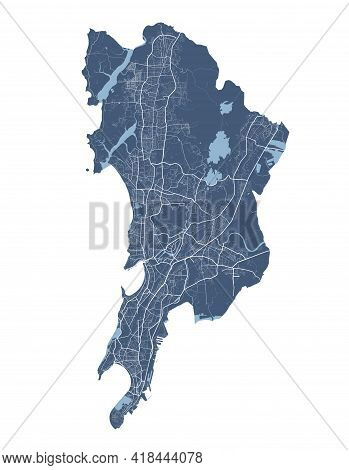 Mumbai Map. Detailed Vector Map Of Mumbai City Administrative Area. Cityscape Poster Metropolitan Ar