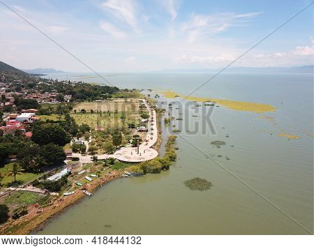 Aerial View Of The Boardwalk Of San Juan Cosala And The Lake Of Chapala Lake, Jalisco