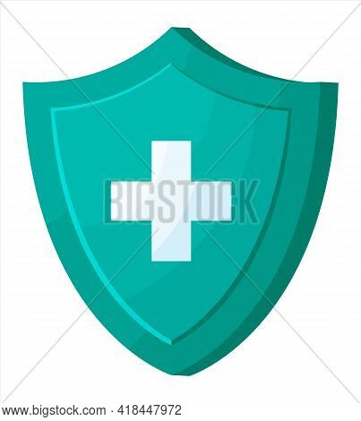 Medical Protection Shield With Health Cross. Defence Icon, Healthcare Security Tag, Safety Badge. He