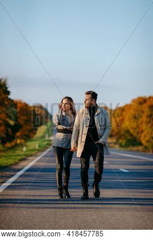 Couple In Love Go On The Road
