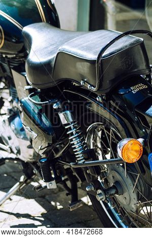 Reims France April 26, 2021 Royal Enfield 500cc Motorcycle Parked In The Streets Of Reims