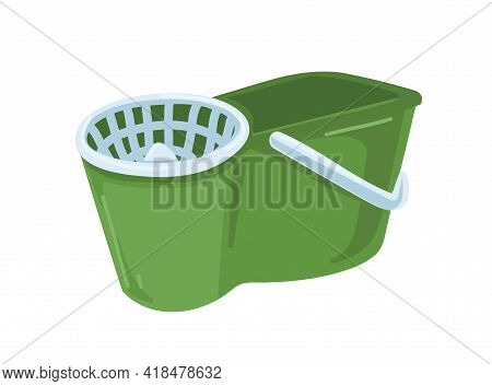 Mop Bucket With Handle, Wringer, Or Water Remover. Plastic Domestic Appliance For Wet Cleaning. Colo